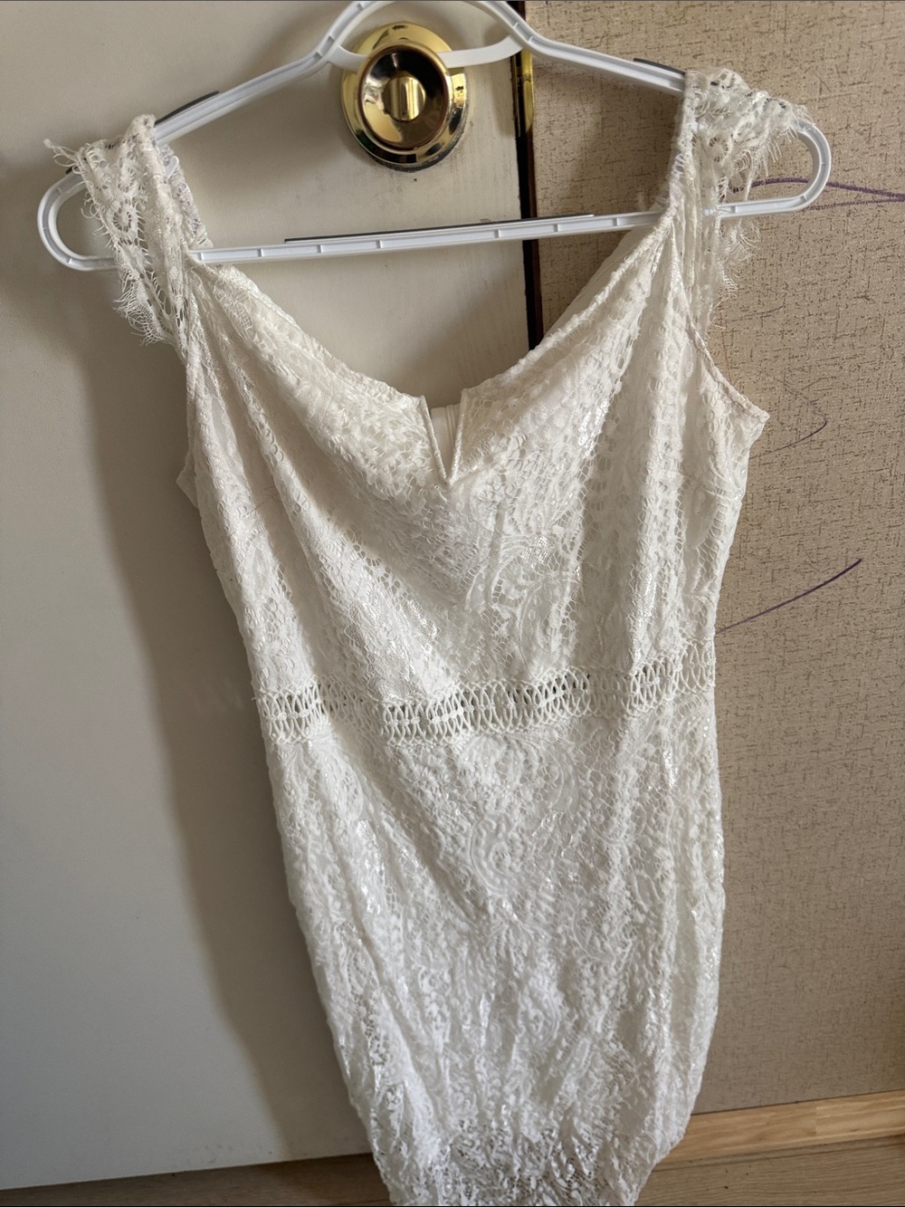 Lace Crochet Waist White Chemise - Women's Intimates